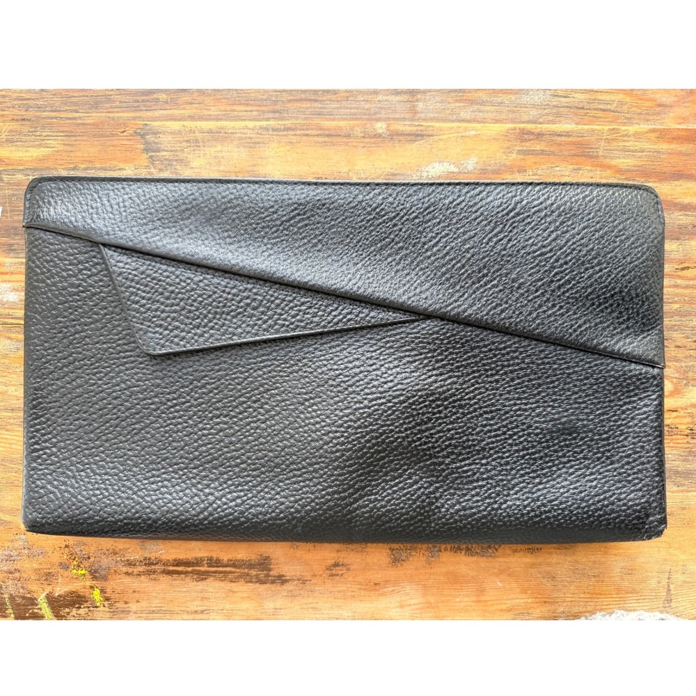 Vintage Black Leather Envelope Clutch‎ Bag with Coin Purse Accessory